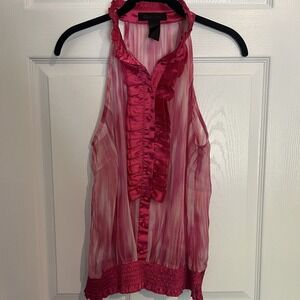 Seduction Y2K 90s Sheer Ruffled Pink Button Up McBling Blouse Trashy 200s‎ Bimbo